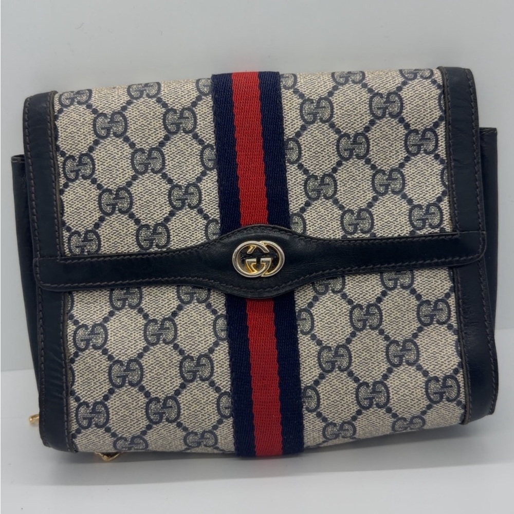 Gucci Beige and Navy Shoulder Bag - Picture 2 of 3